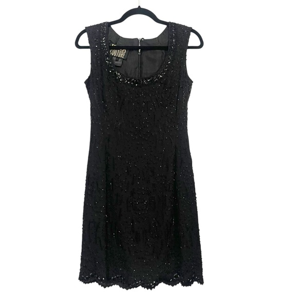VINTAGE ESCADA COUTURE Black 100% Silk Beaded Mini Dress Size 34 USA XS - Picture 3 of 13